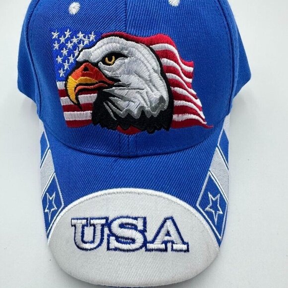 USA Flag Hat One Size American Eagle Strap Back Adjustable Cap Stars Stripes - Picture 5 of 9